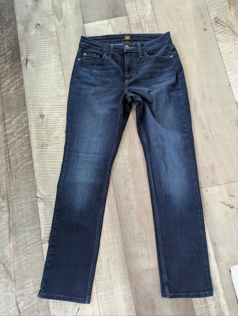 Lee Regular Fit Straight Leg Mid Rise Jeans Dark Wash Womens 6 M Stretch
